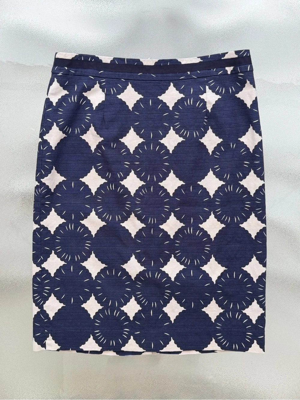 Boden Navy and White Floral Geometric Pencil Skirt